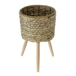GloboStar® Artificial Garden SKOPELOS 20297 Διακοσμητικό Πλεκτό Καλάθι - Κασπώ Γλάστρα - Flower Pot Μπεζ με Καφέ Φ26cm x Υ44cm 