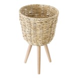 GloboStar® Artificial Garden LIMNOS 20299 Διακοσμητικό Πλεκτό Καλάθι - Κασπώ Γλάστρα - Flower Pot Μπεζ Φ26cm x Υ42cm 