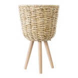 GloboStar® Artificial Garden LIMNOS 20299 Διακοσμητικό Πλεκτό Καλάθι - Κασπώ Γλάστρα - Flower Pot Μπεζ Φ26cm x Υ42cm 