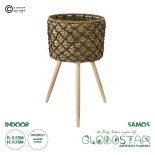 GloboStar® Artificial Garden SAMOS 20305 Διακοσμητικό Πλεκτό Καλάθι - Κασπώ Γλάστρα - Flower Pot Μπεζ με Καφέ Φ32cm x Υ58cm 