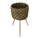 GloboStar® Artificial Garden SAMOS 20305 Διακοσμητικό Πλεκτό Καλάθι - Κασπώ Γλάστρα - Flower Pot Μπεζ με Καφέ Φ32cm x Υ58cm 