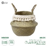 GloboStar® Artificial Garden MILOS 20307 Διακοσμητικό Ψάθινο Καλάθι - Κασπώ Γλάστρα - Flower Pot Μπεζ με Μακραμέ Φ21cm x Υ26cm