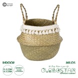 GloboStar® Artificial Garden MILOS 20308 Διακοσμητικό Ψάθινο Καλάθι - Κασπώ Γλάστρα - Flower Pot Μπεζ με Μακραμέ Φ32cm x Υ28cm 