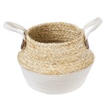 GloboStar® Artificial Garden KIMOLOS 20310 Διακοσμητικό Πλεκτό Καλάθι - Κασπώ Γλάστρα - Flower Pot Μπεζ με Λευκό Φ22cm x Υ26cm 