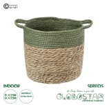 GloboStar® Artificial Garden SERIFOS 20326 Διακοσμητικό Πλεκτό Καλάθι - Κασπώ Γλάστρα - Flower Pot Μπεζ με Κυπαρισσί Φ25cm x Υ22cm