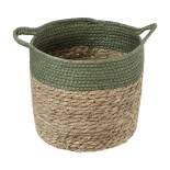 GloboStar® Artificial Garden SERIFOS 20326 Διακοσμητικό Πλεκτό Καλάθι - Κασπώ Γλάστρα - Flower Pot Μπεζ με Κυπαρισσί Φ25cm x Υ22cm