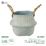 GloboStar® Artificial Garden SKYROS 20340 Διακοσμητικό Ψάθινο Καλάθι - Κασπώ Γλάστρα - Flower Pot Μπλε με Καφέ Φ18cm x Υ20cm 