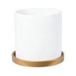 GloboStar® Artificial Garden KASOS 20444 Πήλινο Κεραμικό Κασπώ Γλάστρα - Flower Pot Λευκό με Χρυσό Φ15cm x Υ15cm 