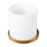 GloboStar® Artificial Garden KASOS 20444 Πήλινο Κεραμικό Κασπώ Γλάστρα - Flower Pot Λευκό με Χρυσό Φ15cm x Υ15cm 