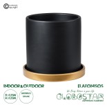 GloboStar® Artificial Garden ELAFONISOS 20446 Πήλινο Κεραμικό Κασπώ Γλάστρα - Flower Pot Μαύρο με Χρυσό Φ15cm x Υ15cm 