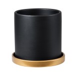 GloboStar® Artificial Garden ELAFONISOS 20446 Πήλινο Κεραμικό Κασπώ Γλάστρα - Flower Pot Μαύρο με Χρυσό Φ15cm x Υ15cm 