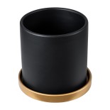 GloboStar® Artificial Garden ELAFONISOS 20446 Πήλινο Κεραμικό Κασπώ Γλάστρα - Flower Pot Μαύρο με Χρυσό Φ15cm x Υ15cm 