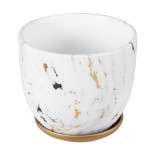 GloboStar® Artificial Garden RODOS 20461 Πήλινο Κεραμικό Κασπώ Γλάστρα - Flower Pot Λευκό με Χρυσό Φ21cm x Υ19cm