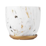 GloboStar® Artificial Garden RODOS 20461 Πήλινο Κεραμικό Κασπώ Γλάστρα - Flower Pot Λευκό με Χρυσό Φ21cm x Υ19cm