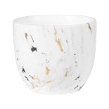 GloboStar® Artificial Garden RODOS 20461 Πήλινο Κεραμικό Κασπώ Γλάστρα - Flower Pot Λευκό με Χρυσό Φ21cm x Υ19cm