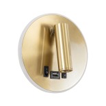 GloboStar® LADY-R 60940 Μοντέρνο Φωτιστικό Τοίχου - Απλίκα Ξενοδοχείου Bed Side LED 6W 600lm 36° & 360° AC 220-240V - Reading Light & Κρυφός Φωτισμός - Φορτιστής USB 3A - Φ15 x Υ7cm - Φυσικό Λευκό 4500K - Χρυσό Πλατίνα - 3 Χρόνια Εγγύηση