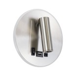 GloboStar® LADY-R 60941 Μοντέρνο Φωτιστικό Τοίχου - Απλίκα Ξενοδοχείου Bed Side LED 6W 600lm 36° & 360° AC 220-240V - Reading Light & Κρυφός Φωτισμός - Φορτιστής USB 3A - Φ15 x Υ7cm - Φυσικό Λευκό 4500K - Νίκελ Βούρτσας - 3 Χρόνια Εγγύηση
