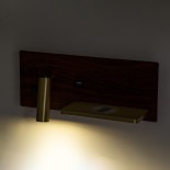 GloboStar® PALADIN 61362 Μοντέρνο Φωτιστικό Τοίχου - Απλίκα Ξενοδοχείου Bed Side LED 6W 720lm 36° AC 220-240V - Reading Light & Κρυφός Φωτισμός - Φορτιστές USB 3A & Wireless 20W - Μ30 x Π11 x Υ12cm - Φυσικό Λευκό 4500K - Ξύλο & Χρυσό - Δεξί