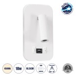 GloboStar® LADY-O 61364 Μοντέρνο Φωτιστικό Τοίχου - Απλίκα Ξενοδοχείου Bed Side LED 10W 1000lm 36° & 360° AC 220-240V - Reading Light & Κρυφός Φωτισμός - Φορτιστής USB 3A - Μ10.5 x Π10 x Υ18.5cm - Φυσικό Λευκό 4500K - Λευκό - 3 Χρόνια Εγγύηση
