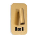 GloboStar® LADY-O 61366 Μοντέρνο Φωτιστικό Τοίχου - Απλίκα Ξενοδοχείου Bed Side LED 10W 1000lm 36° & 360° AC 220-240V - Reading Light & Κρυφός Φωτισμός - Φορτιστής USB 3A - Μ10.5 x Π10 x Υ18.5cm - Φυσικό Λευκό 4500K - Χρυσό Βούρτσας - 3 Χρόνια Εγγύηση