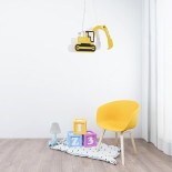 GloboStar® EXCAVATOR 61579 Μοντέρνο Παιδικό Κρεμαστό Φωτιστικό Οροφής Μονόφωτο 1 x E27 Κίτρινο PVC Φιγούρα Εκσκαφέας-Φαγάνα Μ45 x Π15.5 x Υ27cm