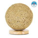 GloboStar® OCEANA 01336 Μοντέρνο Επιτραπέζιο Φωτιστικό Πορτατίφ Μονόφωτο 1 x E27 IP20 Μπεζ Ρατάν με Μπεζ Ξύλο - M20 x Π20 x Υ22cm