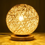 GloboStar® OCEANA 01336 Μοντέρνο Επιτραπέζιο Φωτιστικό Πορτατίφ Μονόφωτο 1 x E27 IP20 Μπεζ Ρατάν με Μπεζ Ξύλο - M20 x Π20 x Υ22cm