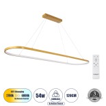 GLOBOSTAR® BOLIVAR 61274 Μοντέρνο Κρεμαστό Φωτιστικό Οροφής LED 54W 5400lm 360° AC 220-240V IP20 Ρυθμιζόμενο Λευκό CCT με Χειριστήριο από 2700K έως 6000K Dimmable - Lumileds SMD Chip - Χρυσό Βούρτσας - Μ120 x Π30 x Υ2cm - 3 Χρόνια Εγγύηση