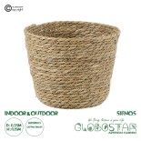 GloboStar® Artificial Garden SIFNOS 20268 Διακοσμητικό Πλεκτό Καλάθι - Κασπώ Γλάστρα - Flower Pot Μπεζ Φ25cm x Υ15cm 