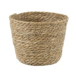 GloboStar® Artificial Garden SIFNOS 20268 Διακοσμητικό Πλεκτό Καλάθι - Κασπώ Γλάστρα - Flower Pot Μπεζ Φ25cm x Υ15cm 