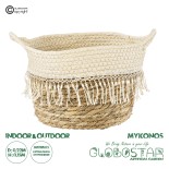 GloboStar® Artificial Garden MYKONOS 20279 Διακοσμητικό Πλεκτό Καλάθι - Κασπώ Γλάστρα - Flower Pot Μπεζ με Μακραμέ Φ22cm x Υ15cm