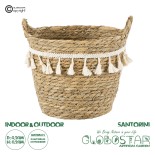 GloboStar® Artificial Garden SANTORINI 20284 Διακοσμητικό Πλεκτό Καλάθι - Κασπώ Γλάστρα - Flower Pot Μπεζ με Μακραμέ Φ20cm x Υ20cm