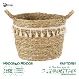 GloboStar® Artificial Garden SANTORINI 20285 Διακοσμητικό Πλεκτό Καλάθι - Κασπώ Γλάστρα - Flower Pot Μπεζ με Μακραμέ Φ25cm x Υ23cm