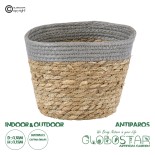 GloboStar® Artificial Garden ANTIPAROS 20288 Διακοσμητικό Πλεκτό Καλάθι - Κασπώ Γλάστρα - Flower Pot Μπεζ με Γκρι Φ18cm x Υ15cm