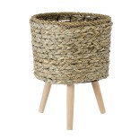 GloboStar® Artificial Garden SKOPELOS 20296 Διακοσμητικό Πλεκτό Καλάθι - Κασπώ Γλάστρα - Flower Pot Μπεζ με Καφέ Φ26cm x Υ36cm 