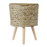 GloboStar® Artificial Garden SKOPELOS 20296 Διακοσμητικό Πλεκτό Καλάθι - Κασπώ Γλάστρα - Flower Pot Μπεζ με Καφέ Φ26cm x Υ36cm 