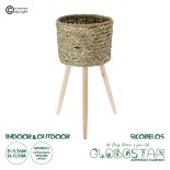 GloboStar® Artificial Garden SKOPELOS 20298 Διακοσμητικό Πλεκτό Καλάθι - Κασπώ Γλάστρα - Flower Pot Μπεζ με Καφέ Φ26cm x Υ55cm 