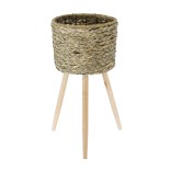 GloboStar® Artificial Garden SKOPELOS 20298 Διακοσμητικό Πλεκτό Καλάθι - Κασπώ Γλάστρα - Flower Pot Μπεζ με Καφέ Φ26cm x Υ55cm 