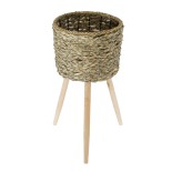 GloboStar® Artificial Garden SKOPELOS 20298 Διακοσμητικό Πλεκτό Καλάθι - Κασπώ Γλάστρα - Flower Pot Μπεζ με Καφέ Φ26cm x Υ55cm 