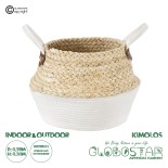 GloboStar® Artificial Garden KIMOLOS 20311 Διακοσμητικό Πλεκτό Καλάθι - Κασπώ Γλάστρα - Flower Pot Μπεζ με Λευκό Φ29cm x Υ30cm