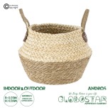 GloboStar® Artificial Garden ANDROS 20316 Διακοσμητικό Πλεκτό Καλάθι - Κασπώ Γλάστρα - Flower Pot Καφέ με Μπεζ Φ22cm x Υ26cm
