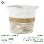 GloboStar® Artificial Garden ITHAKI 20323 Διακοσμητικό Πλεκτό Καλάθι - Κασπώ Γλάστρα - Flower Pot Καφέ με Λευκό Φ20cm x Υ20cm