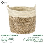 GloboStar® Artificial Garden KALYMNOS 20329 Διακοσμητικό Πλεκτό Καλάθι - Κασπώ Γλάστρα - Flower Pot Μπεζ με Καφέ Φ25cm x Υ22cm