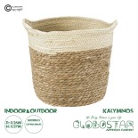 GloboStar® Artificial Garden KALYMNOS 20330 Διακοσμητικό Πλεκτό Καλάθι - Κασπώ Γλάστρα - Flower Pot Μπεζ με Καφέ Φ26cm x Υ27cm