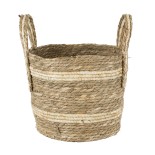 GloboStar® Artificial Garden NAXOS 20333 Διακοσμητικό Πλεκτό Καλάθι - Κασπώ Γλάστρα - Flower Pot Μπεζ με Καφέ Φ30cm x Υ26cm