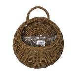 GloboStar® Artificial Garden SXOINOUSA 20475 Επιτοίχιο Ρατάν Πλεκτό Κασπώ Γλάστρα - Flower Pot Καφέ Φ26cm x Υ20cm