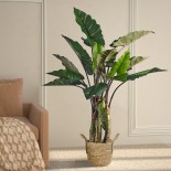 GloboStar® Artificial Garden TINOS 20291 Διακοσμητικό Πλεκτό Καλάθι - Κασπώ Γλάστρα - Flower Pot Μπεζ Φ30cm x Υ27cm 