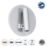GloboStar® JERSEY 61103 Μοντέρνο Φωτιστικό Τοίχου - Απλίκα Ξενοδοχείου Bed Side LED 10W 1380lm 36° & 360° AC 220-240V - Reading Light & 360° Κρυφός Φωτισμός - Φορτιστής USB 3A - Φ14.5 x Π4cm - Φυσικό Λευκό 4500K - Νίκελ Βούρτσας