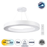 GLOBOSTAR® RA 61197 Μοντέρνο Κρεμαστό Φωτιστικό Οροφής LED 75W 8250lm 120° AC 220-240V IP20 Ρυθμιζόμενο Λευκό CCT με Χειριστήριο από 2700K έως 6000K Dimmable - Lumileds SMD Chip - Λευκό Ματ - Μ80 x Π80 x Υ8cm - 3 Χρόνια Εγγύηση
