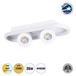 GloboStar® NESPO 61213 Φωτιστικό Οροφής Linear Design LED CCT με Κινούμενα Σποτ LED Spot Downlight 36W 4032lm 360° & 45° AC 220-240V - Εναλλαγή Φωτισμού μέσω Διακόπτη On/Off All In One Ψυχρό 6000k+Φυσικό 4500k+Θερμό 2700k Μ40 x Π13 x Υ6.5cm - Λευκό